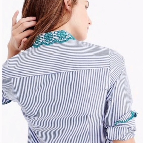 J. CREW Embroidered Collar Striped Button Down Top - Picture 2 of 10